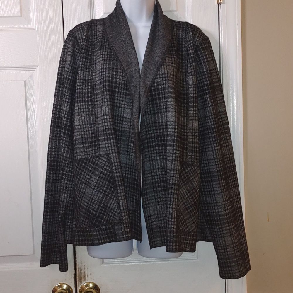 Cameleon black gray wool blend open front cardigan jacket Sz L NWOT